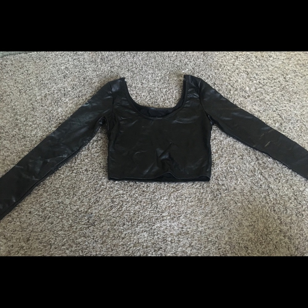 Black leather crop top